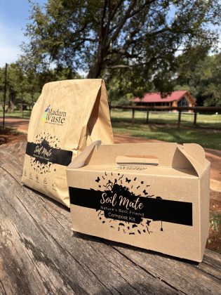 Two compost kit eco gifts - branded and packaged in compostable / recyclable brown cardboard.